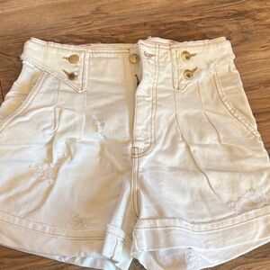 Retrofete High Waist White Shorts with Gold Accents
